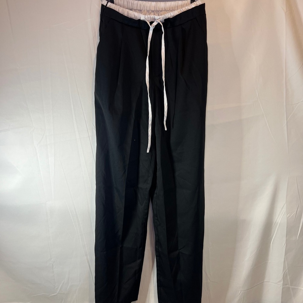 SHEIN Black Wide Leg Drawstring Waist Pants Womens Size S